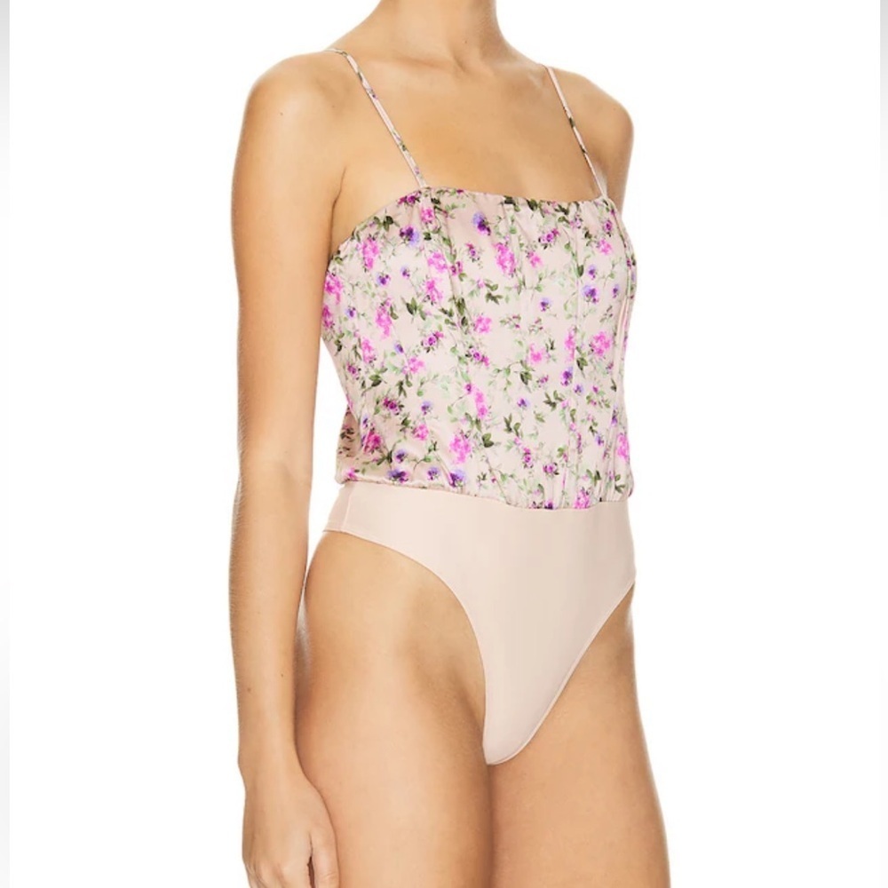 NEW CAMI NYC tamara corset bodysuit in pink spring geranium floral print sz 4